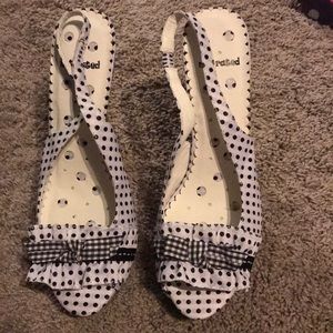 Brand new white and black polka dot heels